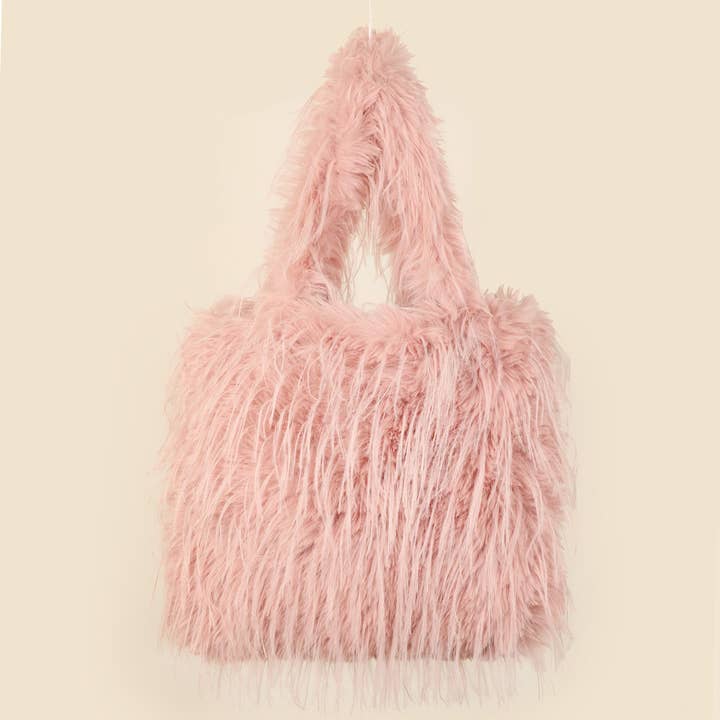 Fashion City - Wholesale Tote Bag - Unisex - Fluffy Faux Fur Tote Solid Color Shoulder Handbag5