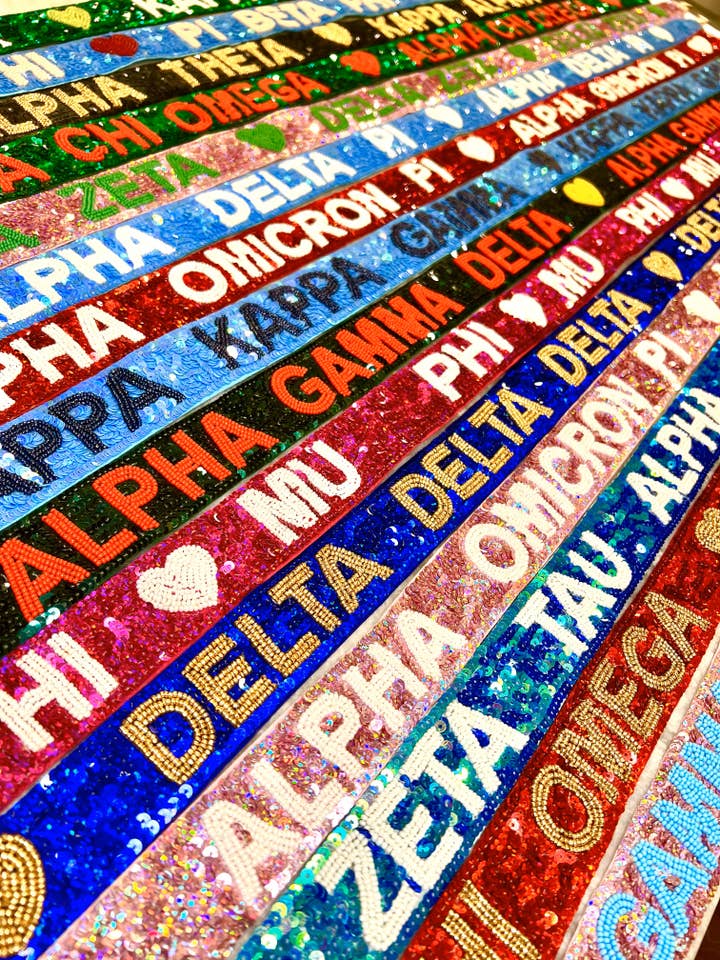Sequin Sorority Purse Straps for wholesale by Curated Threads Greek