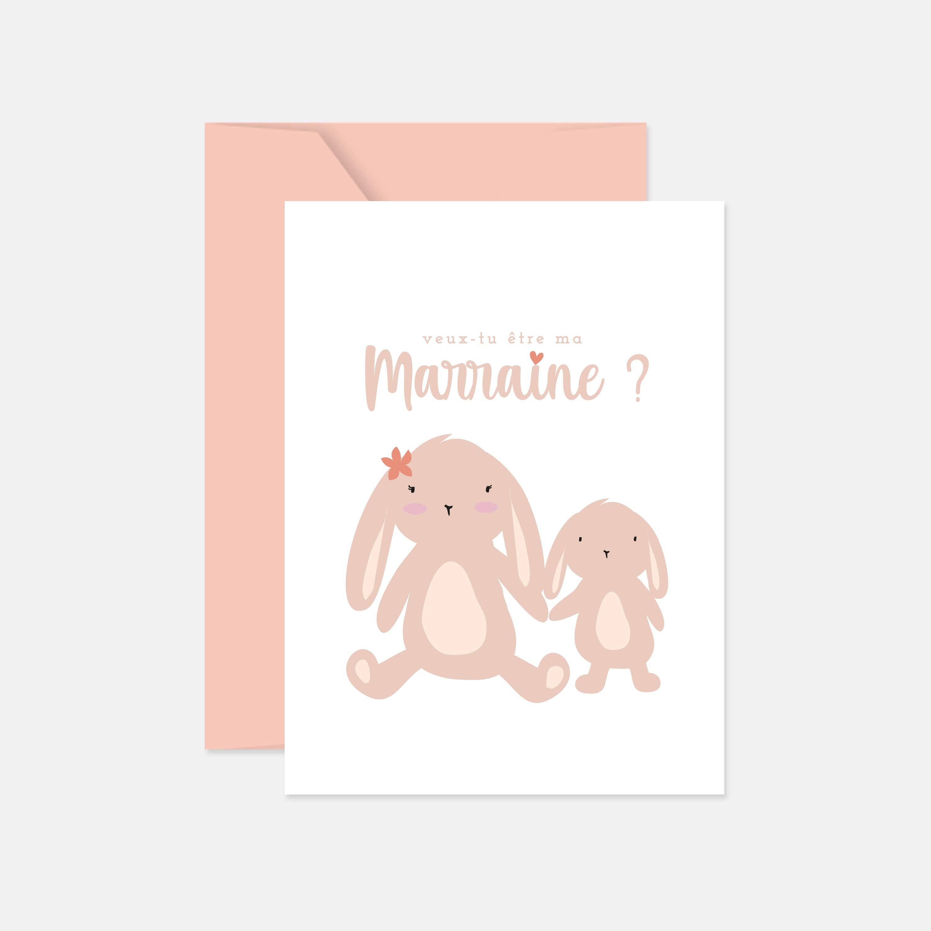L'ART DU PAPIER - Wholesale Baby Card - Card Do you want to be my Godmother Little Rabbits