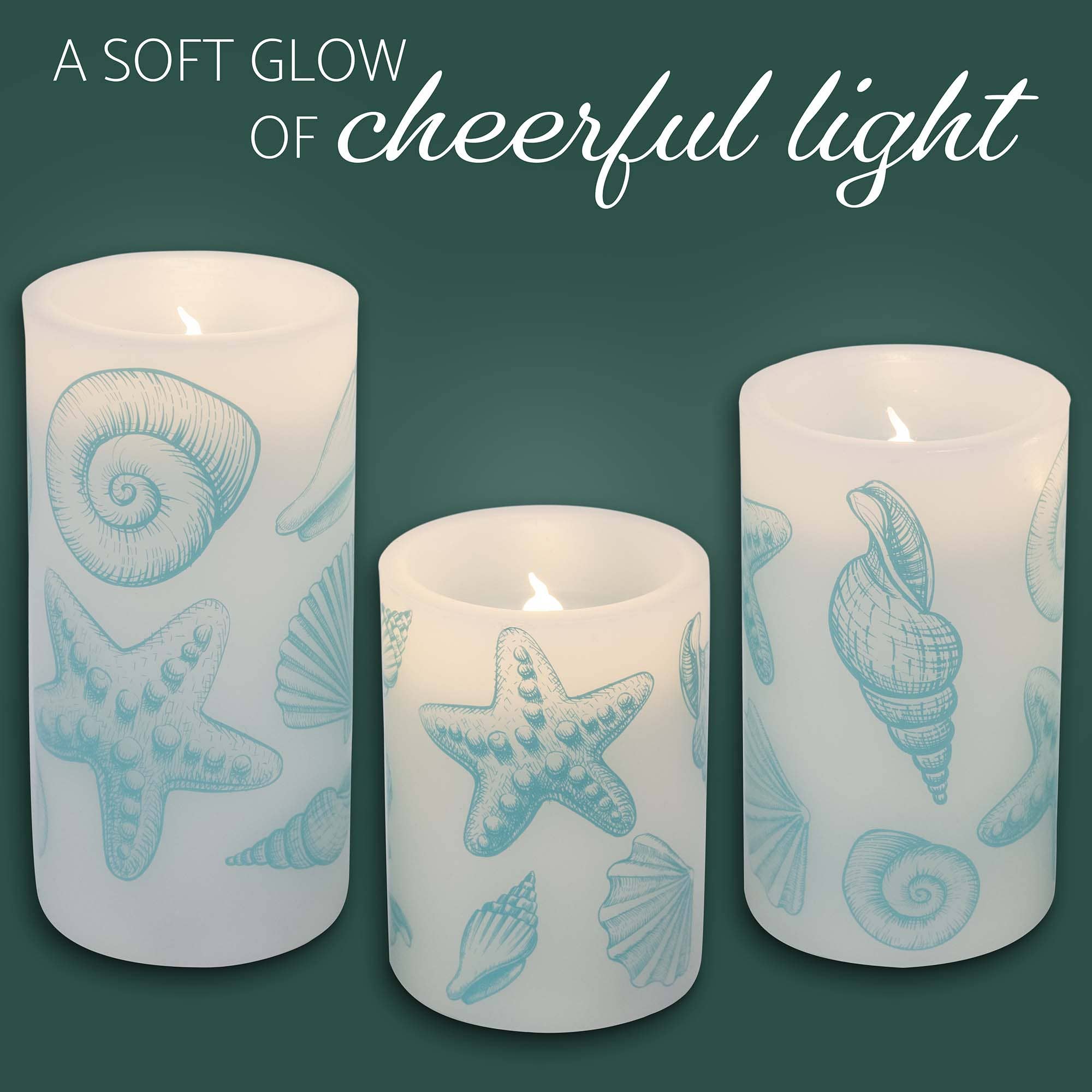 EAST AVENUE – wholesale Flameless candle – Seashells Nautical Blue 6 inch Flameless Candles Set of 32