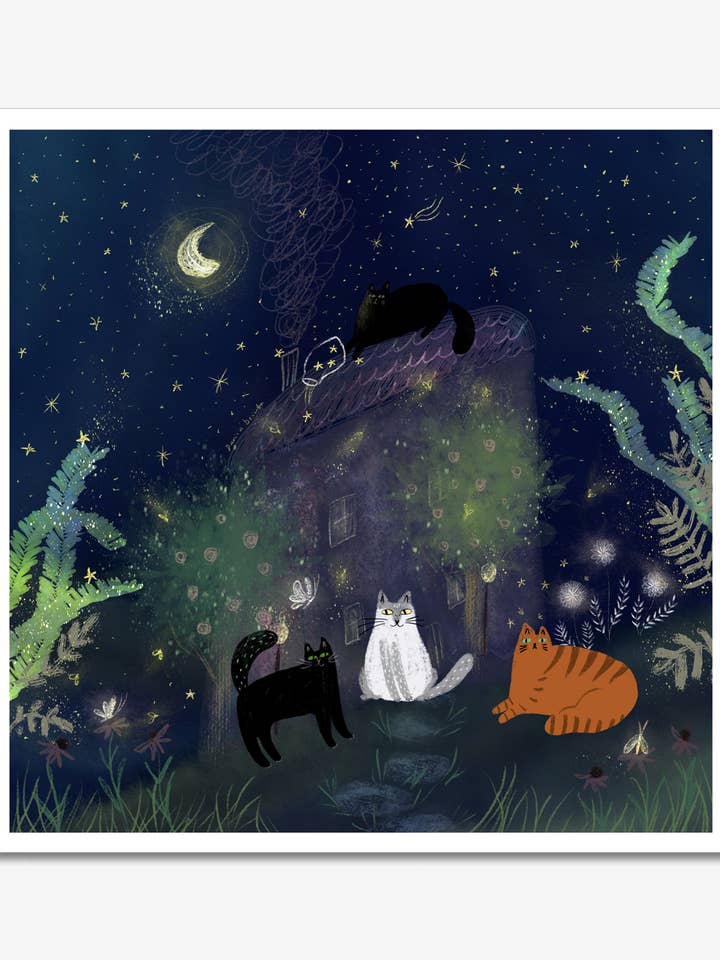 Cats Playing with Stars Unframed Art Print for wholesale by Dariia Dziuba