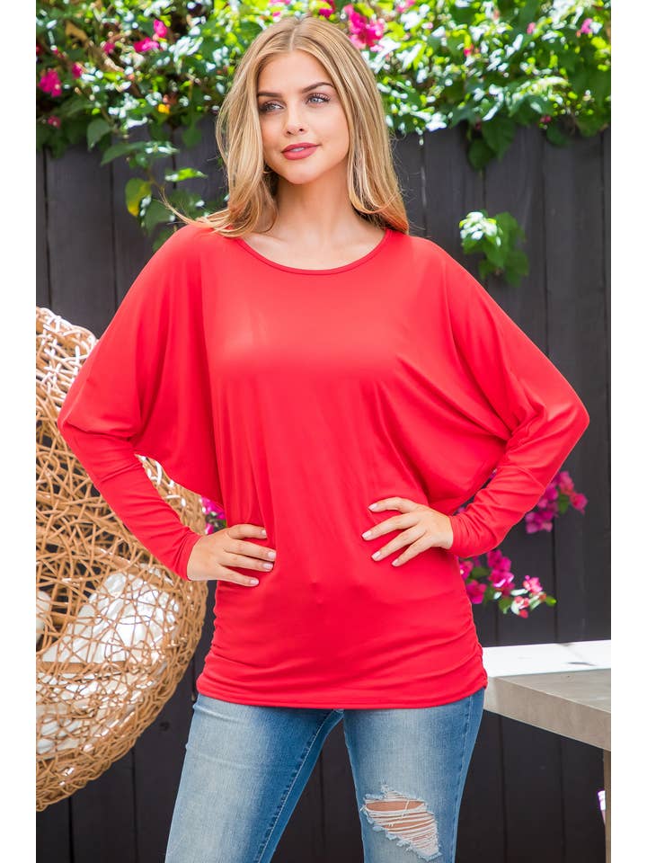 MYS Wholesale Inc - Wholesale Tunic - Women's - Solid Long Dolman Sleeve Tunnel Detail Top44