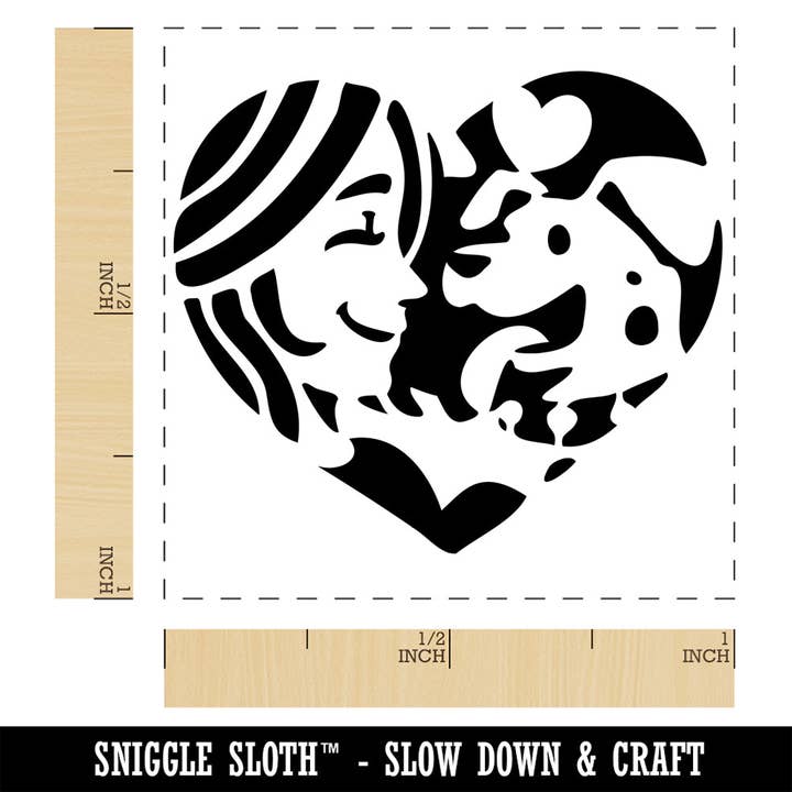 Woman with Dog Puppy Pet in Heart Self-Inking Rubber Stamp Ink Stamper for wholesale by Sniggle Sloth