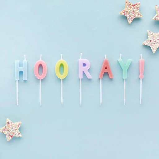 Pastel 'Hooray' Candles for wholesale by Hootyballoo by Club Green
