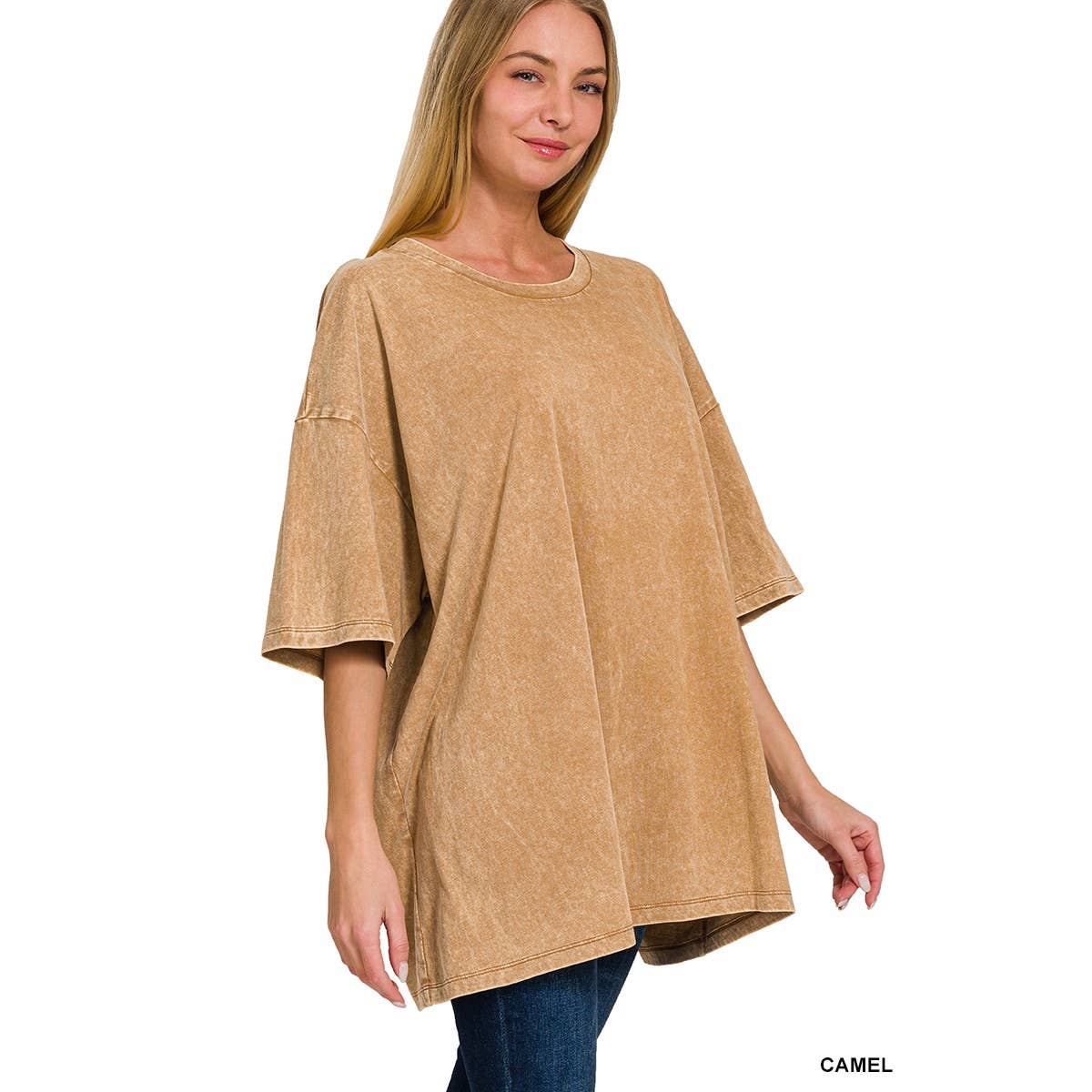 Apolline - Vendita all'ingrosso Tunica - Donna - T-SHIRT BOYFRIEND A SPALLA BASSA IN COTONE LAVATO CON ACIDO2