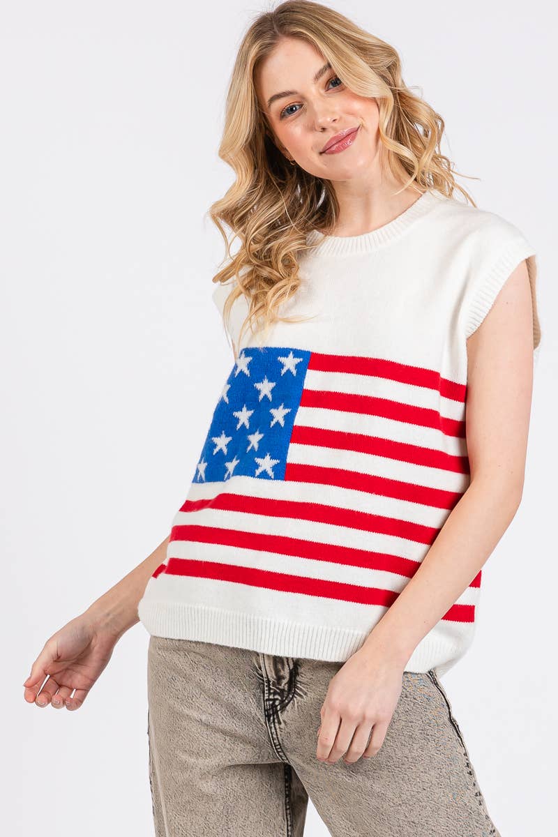 Sewn and Seen - Vendita all'ingrosso Maglione smanicato - Donna - GILET CON BANDIERA AMERICANA DEL 4 LUGLIO12