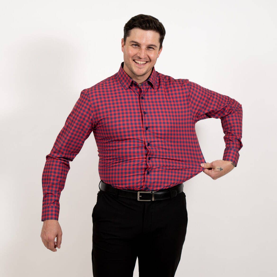Tough Apparel - Venta al por mayor Camisa con botones - Hombre - Camisa Deportiva Hustle - Manga Larga - Cuadros Rojo y Azul Marino8