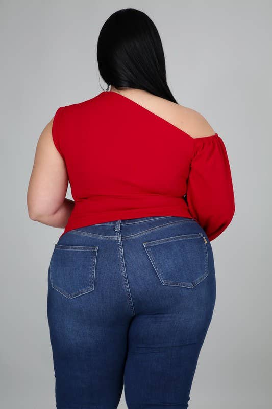 Black Pearl Clothing - Wholesale Blouse - Women's - PLUS SIZE ONE SHOULDER PUFF SLEEVE TOP4