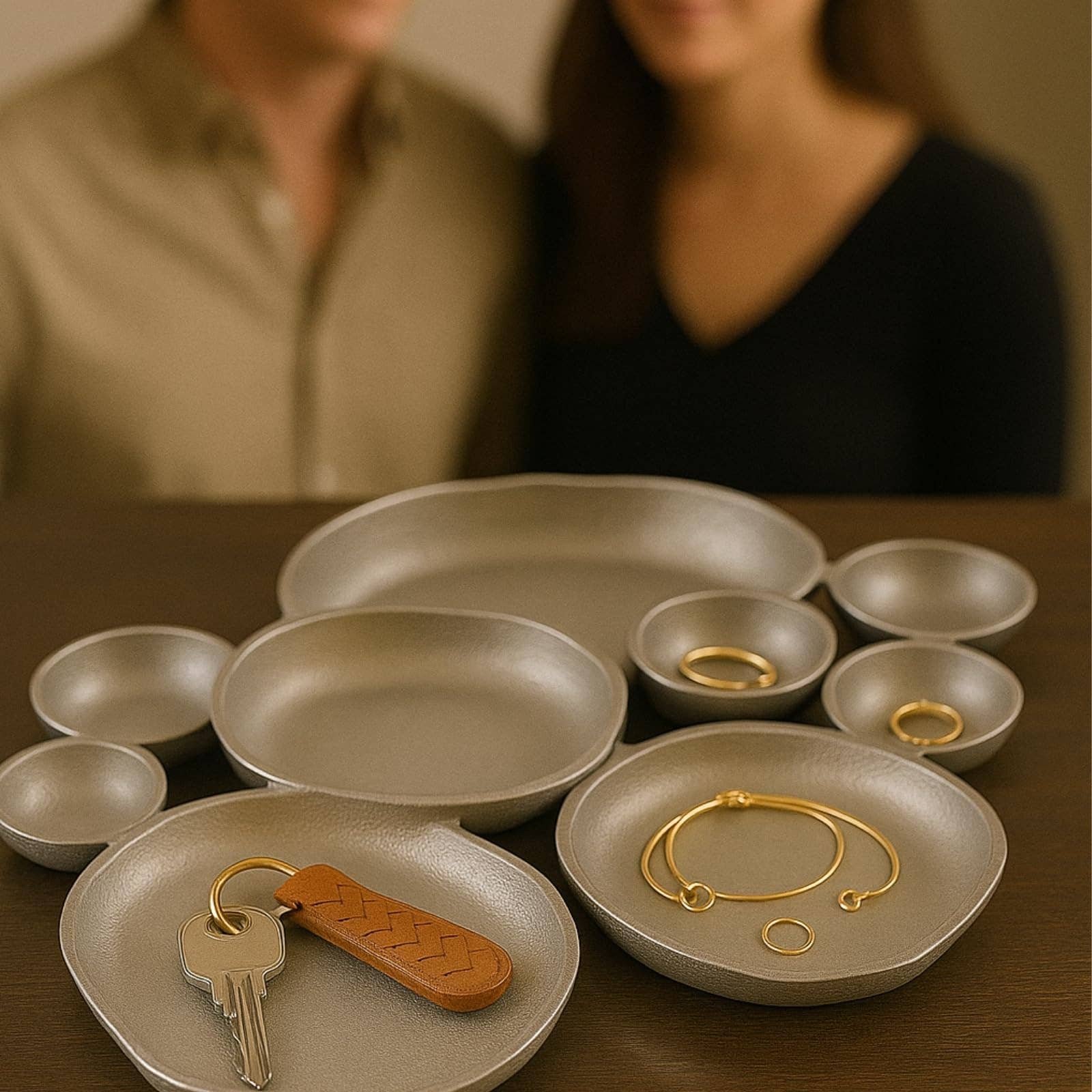 The Wine Savant /  Khen Glassware - Wholesale Decorative Plate/Dish/Bowl - Silver Brass Cluster Bowl – 22" Decorative Snack Tray3