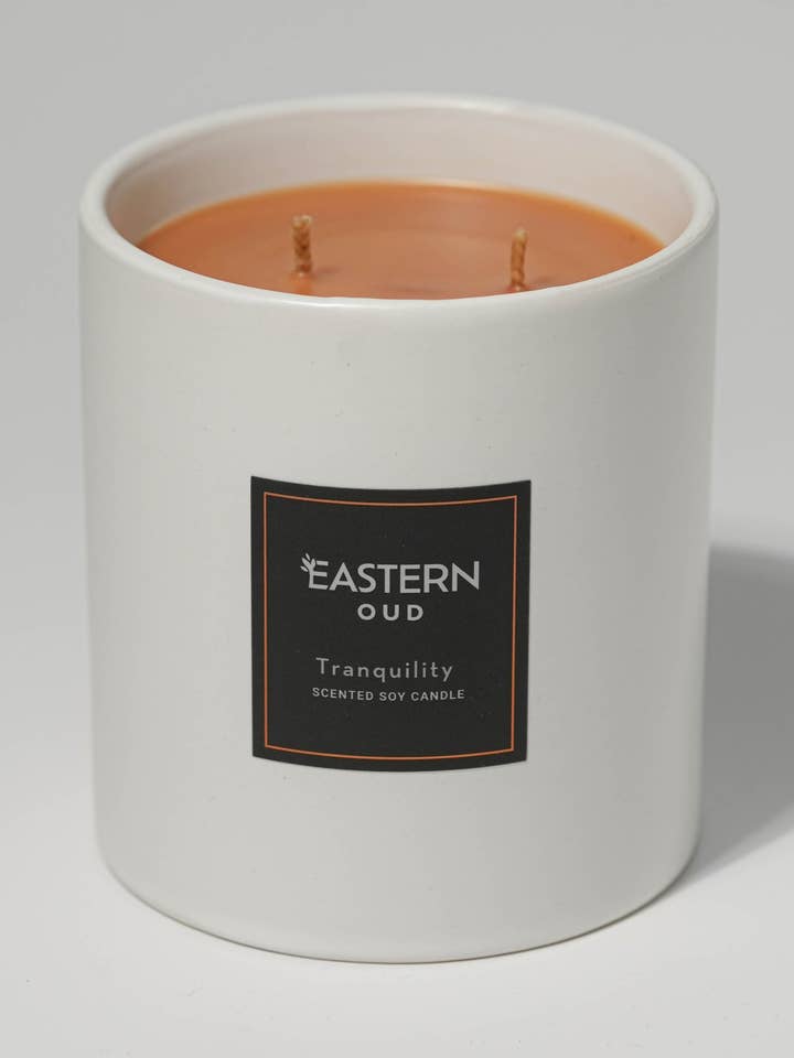 Tranquility - 12 oz. White Ceramic Soy Candle for wholesale by Eastern Oud