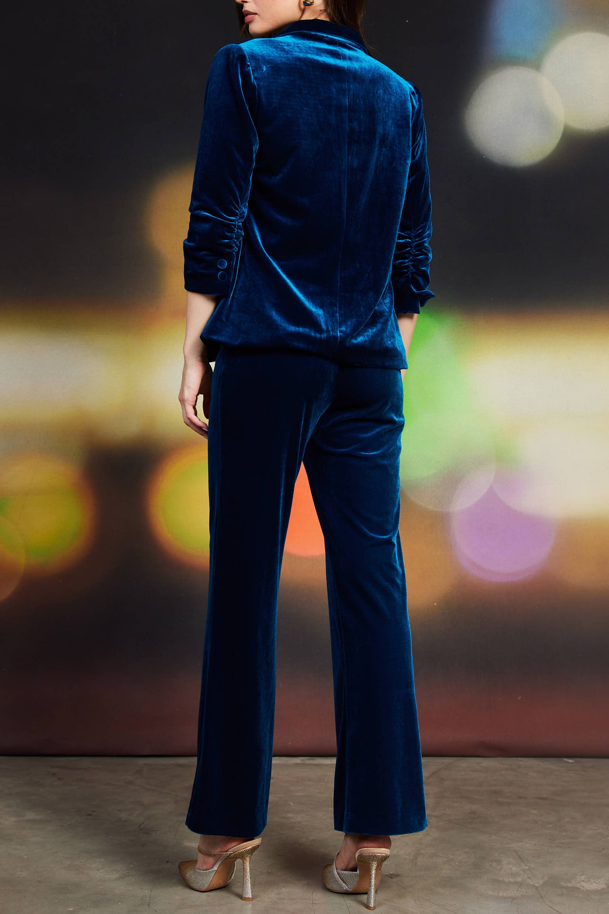 SKIES ARE BLUE - Wholesale Blazer - Women's - Velvet Blazer with Ruched Sleeves9