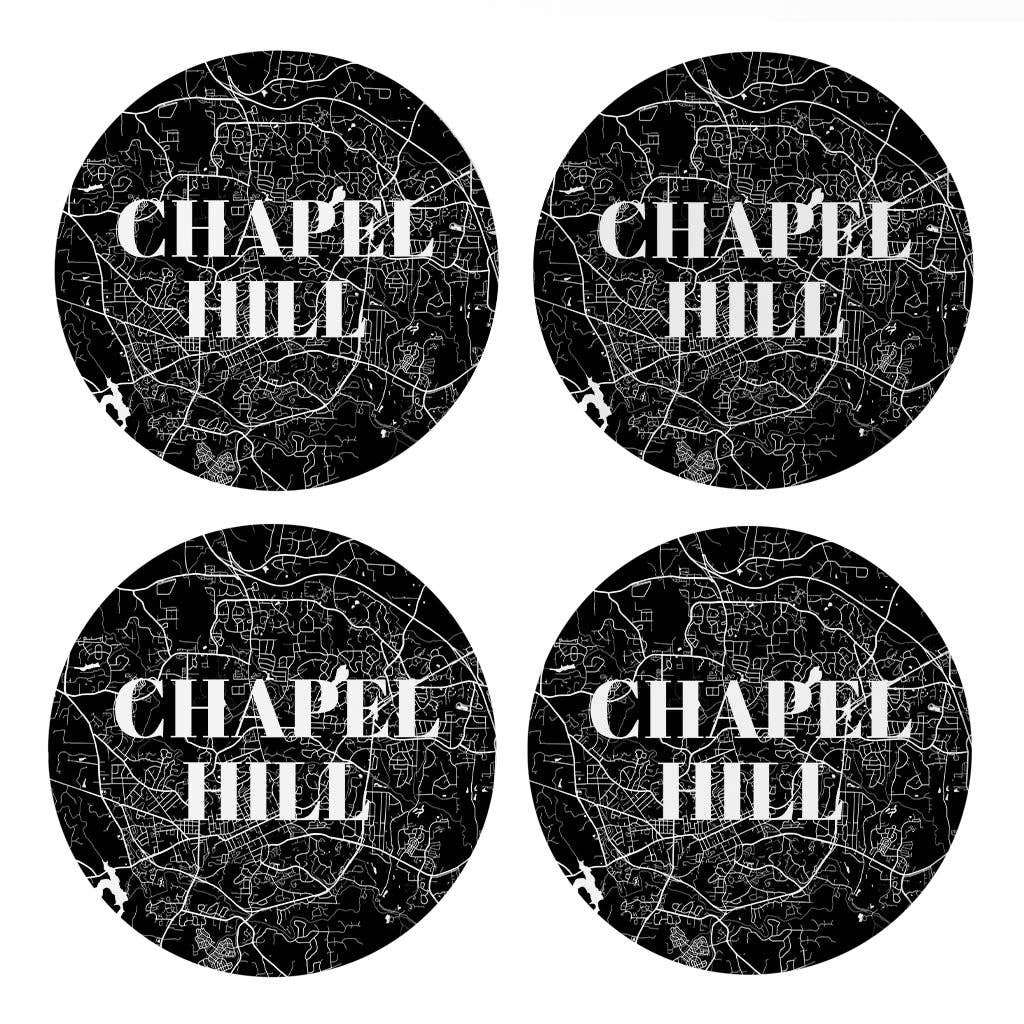 Love Local - Wholesale Coasters - Minimalistic B&W North Carolina Chapel Hill Map | Absorbent Coasters | Set of 4 | Min 20