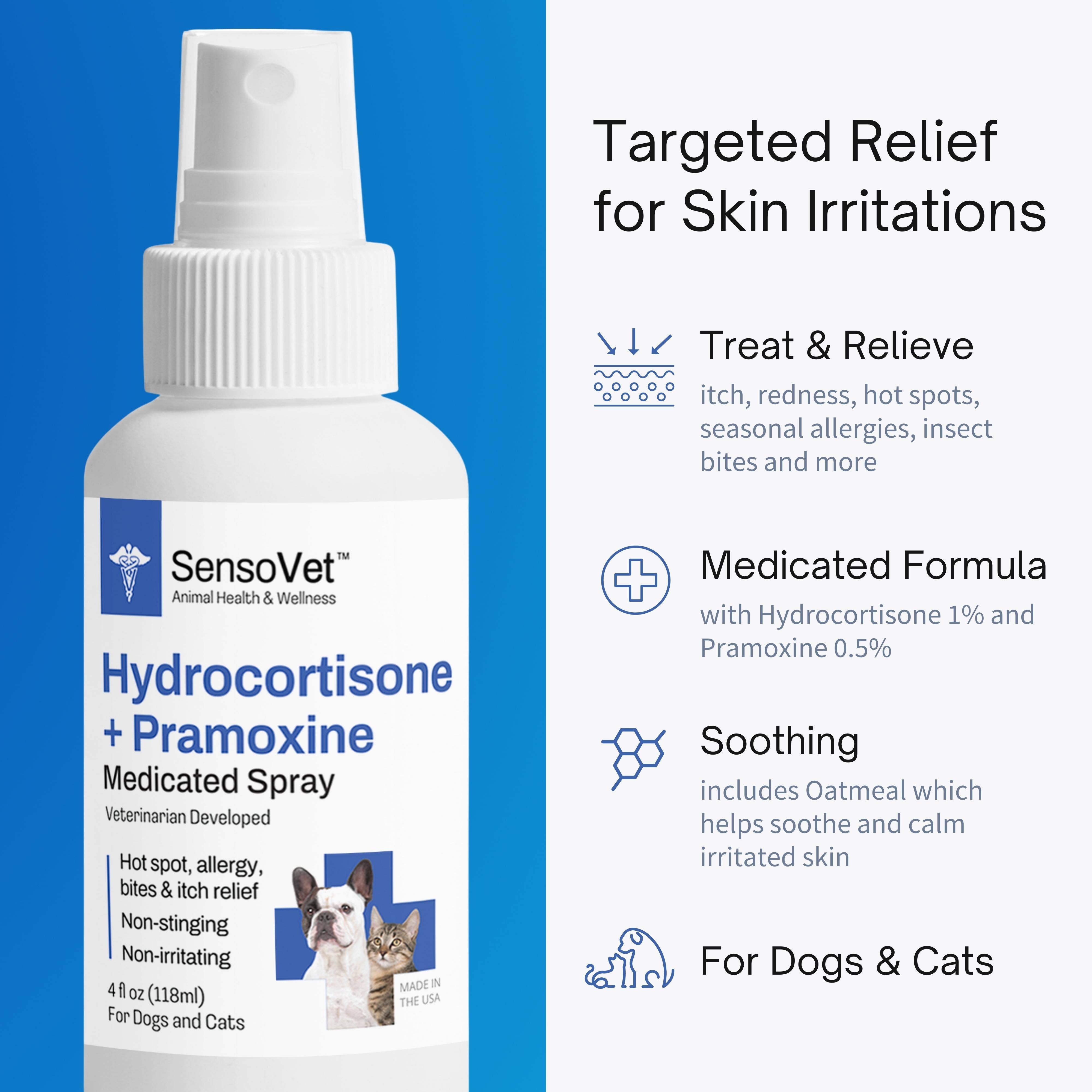 SensoVet - Wholesale Pet Spray - Cat/Dog - Hydrocortisone & Pramoxine Spray for Dogs & Cats - 4oz1