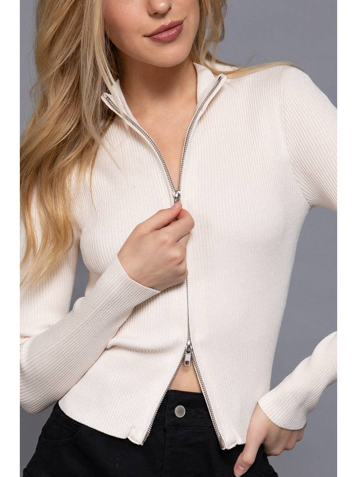 Active Basic | Active USA - Wholesale Knit Sweater - Women's - Long Sleeve With Two Way Open Zipper Detail Sweater25