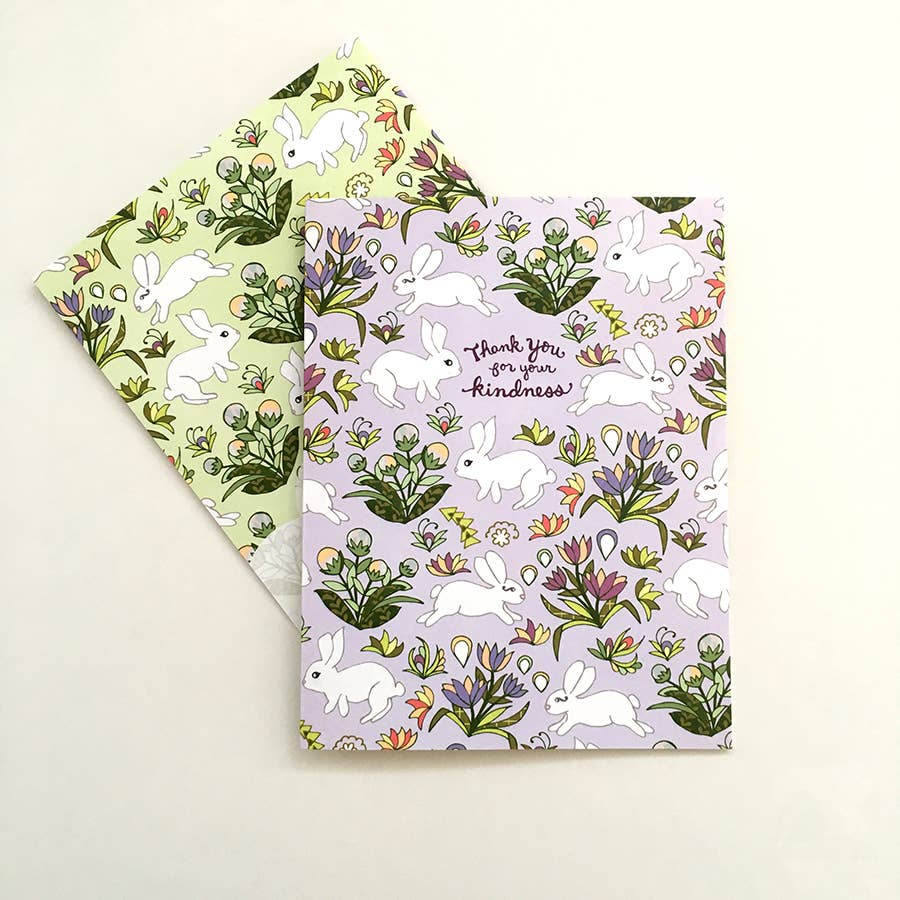 Cynla - Wholesale Thank You Card - BOX of 8 Bunnies Kindness Card , bunny notecards, thank you2