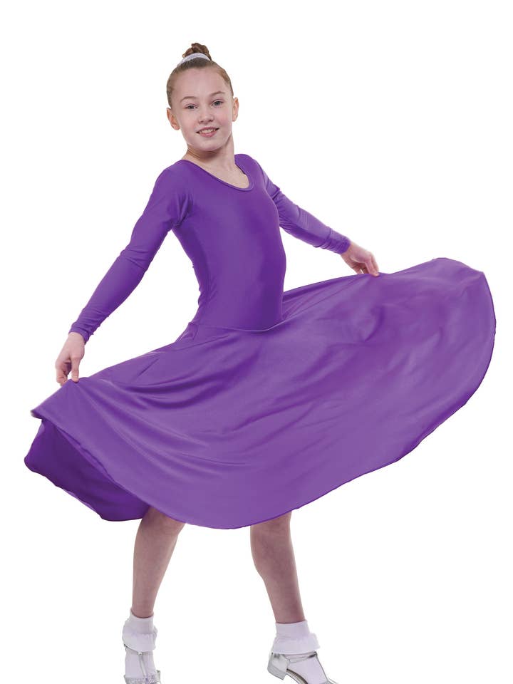 Ballroom Jurk, langere lengte, lange mouwen, effen voorkant voor wholesale door Tappers & Pointers Dancewear LTD