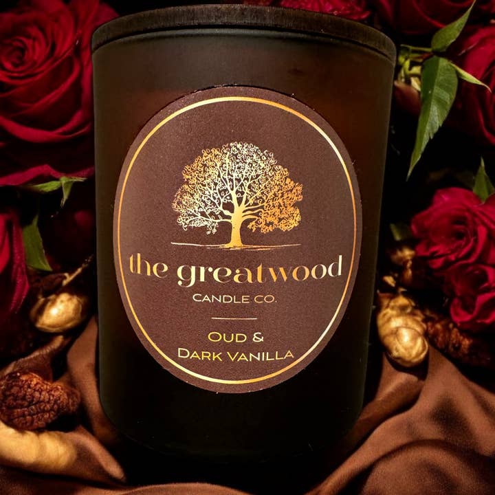 Oud & Dark Vanilla 9cl Candle for wholesale by The Greatwood Candle Co.