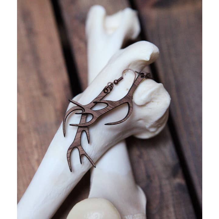 Sunrise Grove - Wholesale Dangle Earrings - Deer Antlers Wood Earrings - Walnut Wood Elk Antler Earring