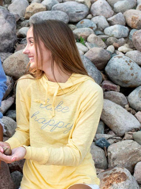 Lake Happy Langarm-T-Shirt mit Kapuze und Wasserfallausschnitt Buttercup für den Großhandel von Lake Happy