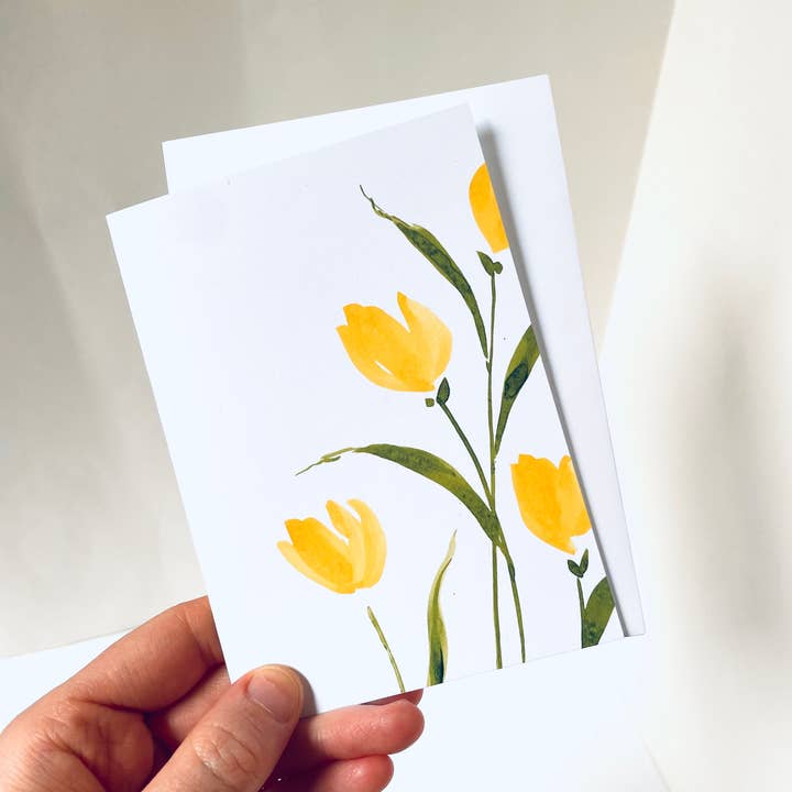 Atelier By Cat – Engroshandel Brevpapir/sæt med noteskort – Gul blomsteræske kortsæt, 100% genbrugspapirkort