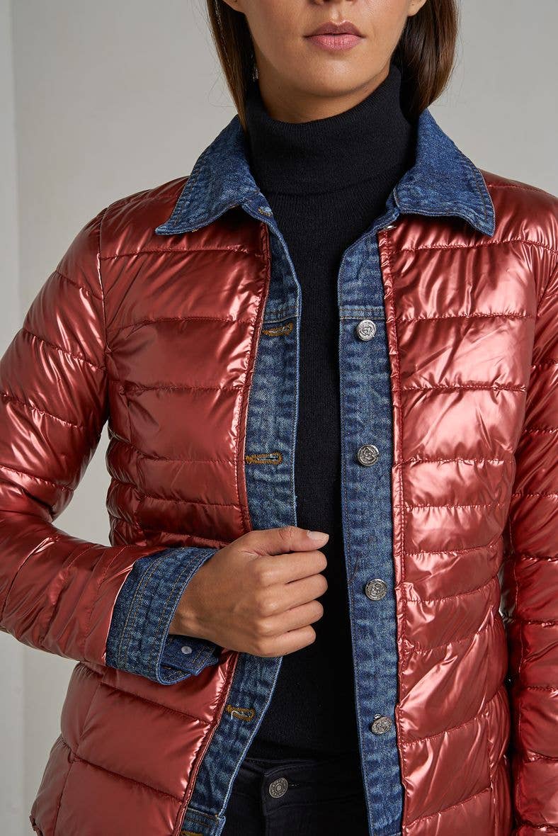 Attrait Paris - Wholesale Pufferjack - Dames - Kenza metalen jeansjack van twee materialen33