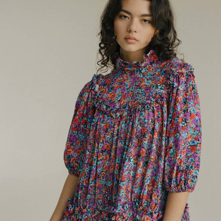 The Joni Dress - Floral Explosion Raspberry for wholesale by State of Georgia
