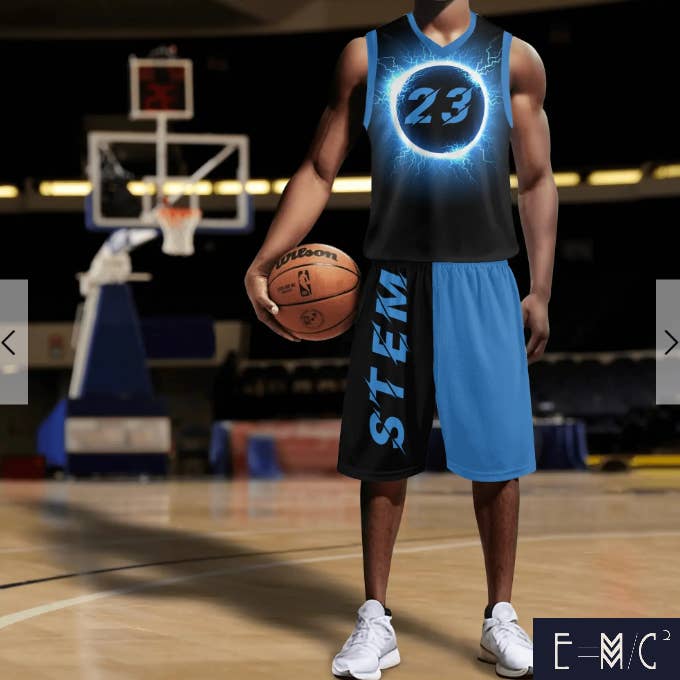 E=M/C2 - Wholesale Team sports jersey – Men's - NEW E=M/C2 Adult Black Hole Blue Basketball Sports Uniform1