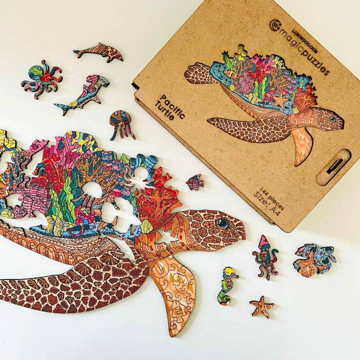 Puzzle Tortue du Pacifique A4 Premium Box pour la vente par Lubiwood