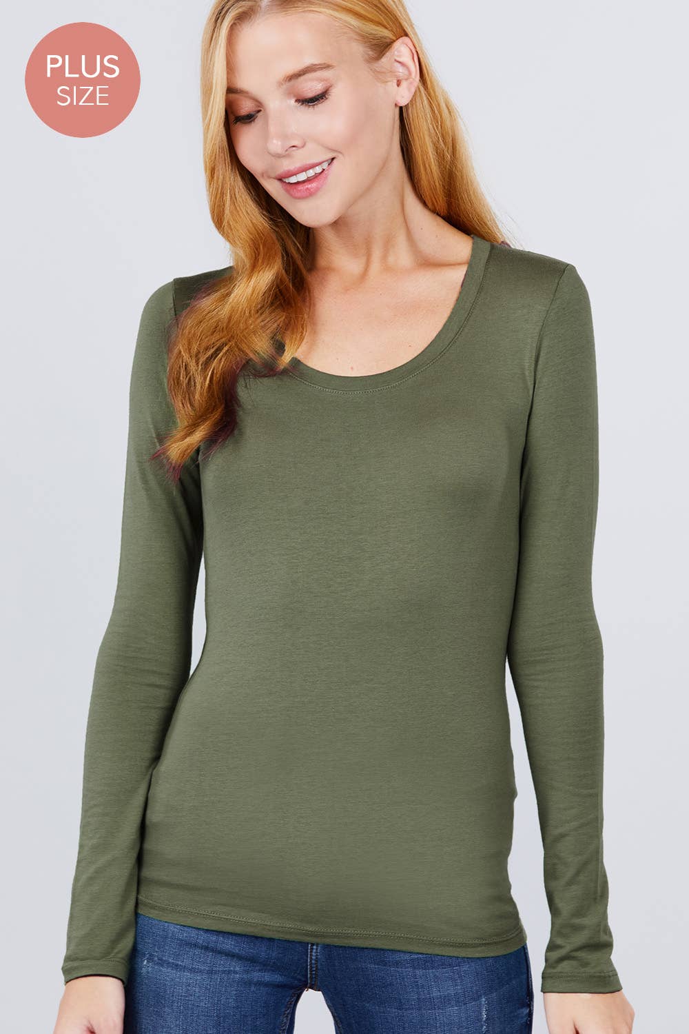 Active Basic | Active USA - Wholesale Knit Top - Women's - [PLUS SIZE] Long Sleeve Scoop Neck Top40