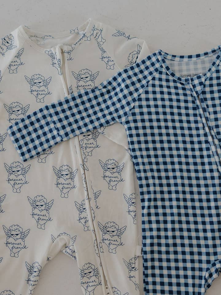 Forever French Baby - Wholesale Sleepsuit - Baby - Bamboo Zip Pajamas | Blue Gingham5