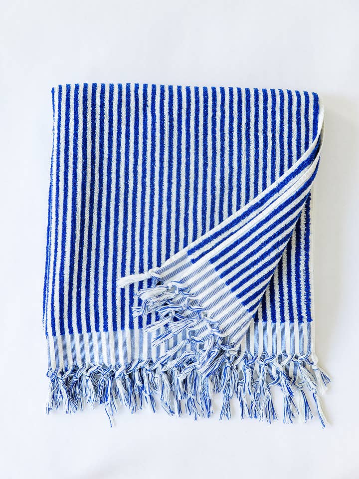 Large 100% Turkish Cotton Towel | Striped | Cobalt Blue for wholesale by KISA