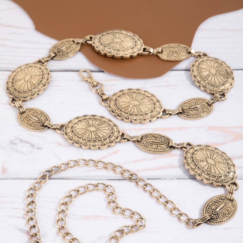 Collections by Fame Accessories - Wholesale Belt - Women's - Ornate Oval Western Concho Disc Chain Belt2