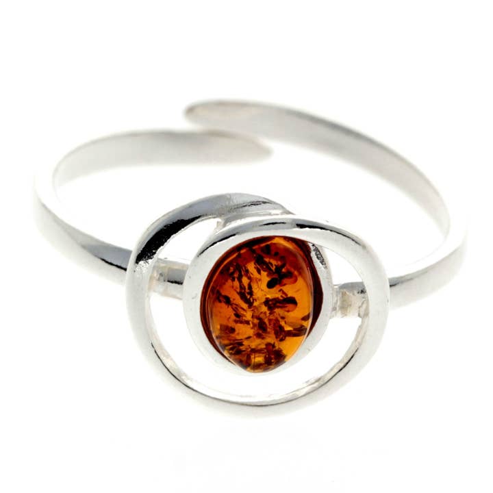 925 Sterling sølv & baltisk rav moderne justerbar ring - GL489A for engroshandel hos SilverAmber Jewellery