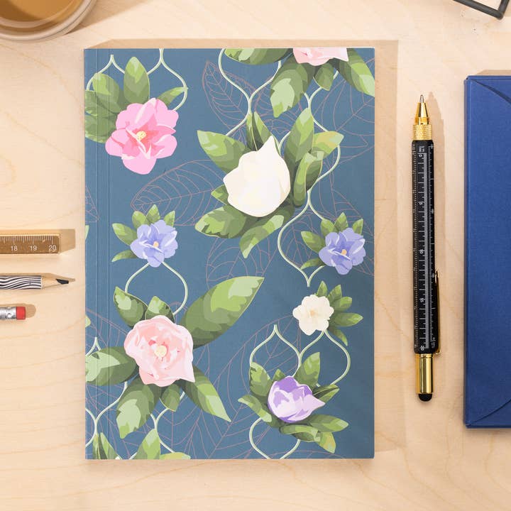 A5 Lay Flat Dot Grid 208 page Notebook | Floral Trellis for wholesale by Holchester Designs