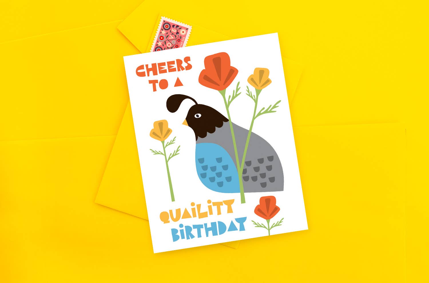 Klinger Creative - Wholesale Birthday Card - California Quail Birthday Card pun poppies botanical A2 bird3