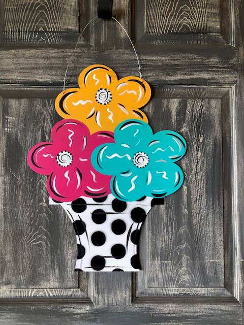 Steel Southern Designs - Wholesale Door Hanger - Outdoor Metal Art Flowers in Pot