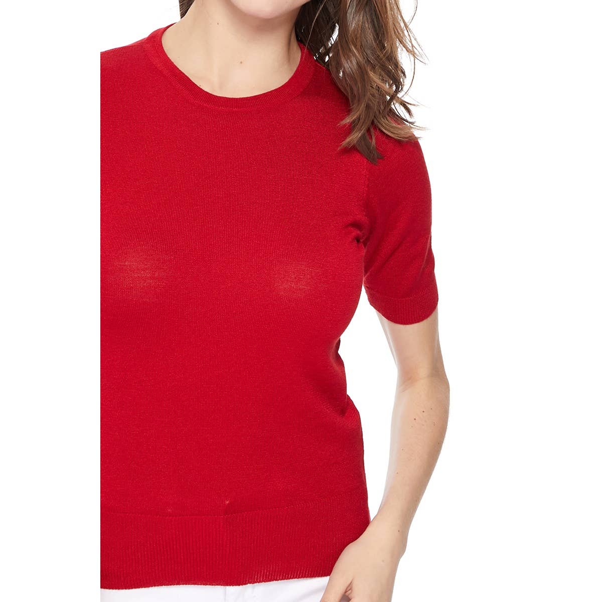 Mak – Engroshandel Strikket top - Dame – Halv-ærmet Crewneck Letvægts blød pullover Tee MK3664Y61