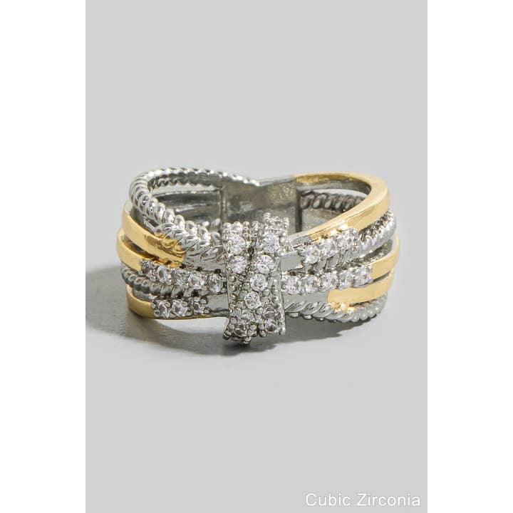Gold Plated Cz Pave Solid Layered Band Ring for wholesale by The Looks by Fame Accessories