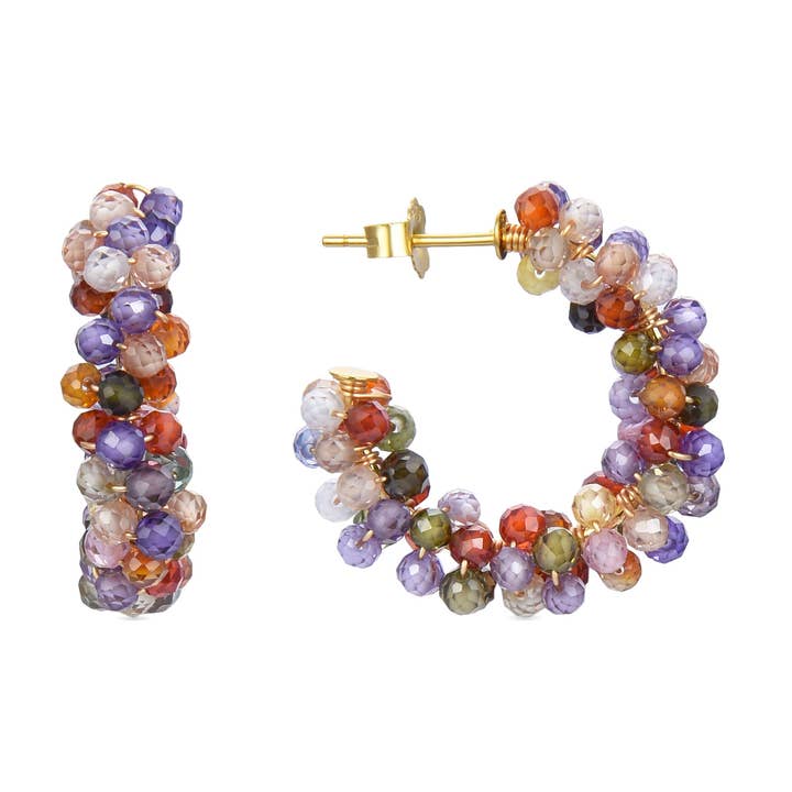 925 Sterling Sølv Øreringe med Multifarvet Krystal belagt med 18K Gulguld - Salblai for engroshandel hos Luxenter