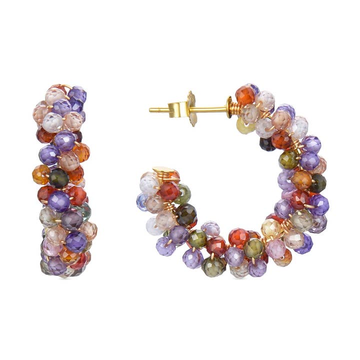 Pendientes de plata de ley 925 con cristal multicolor acabados en oro amarillo de 18K - Salblai para venta al por mayor de Luxenter