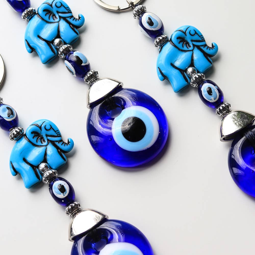 Natures Artifacts Inc – Großhandel Schlüsselanhänger – Unisex – Handgefertigter Keramik-Schlüsselanhänger mit Elefant und bösem Blick3