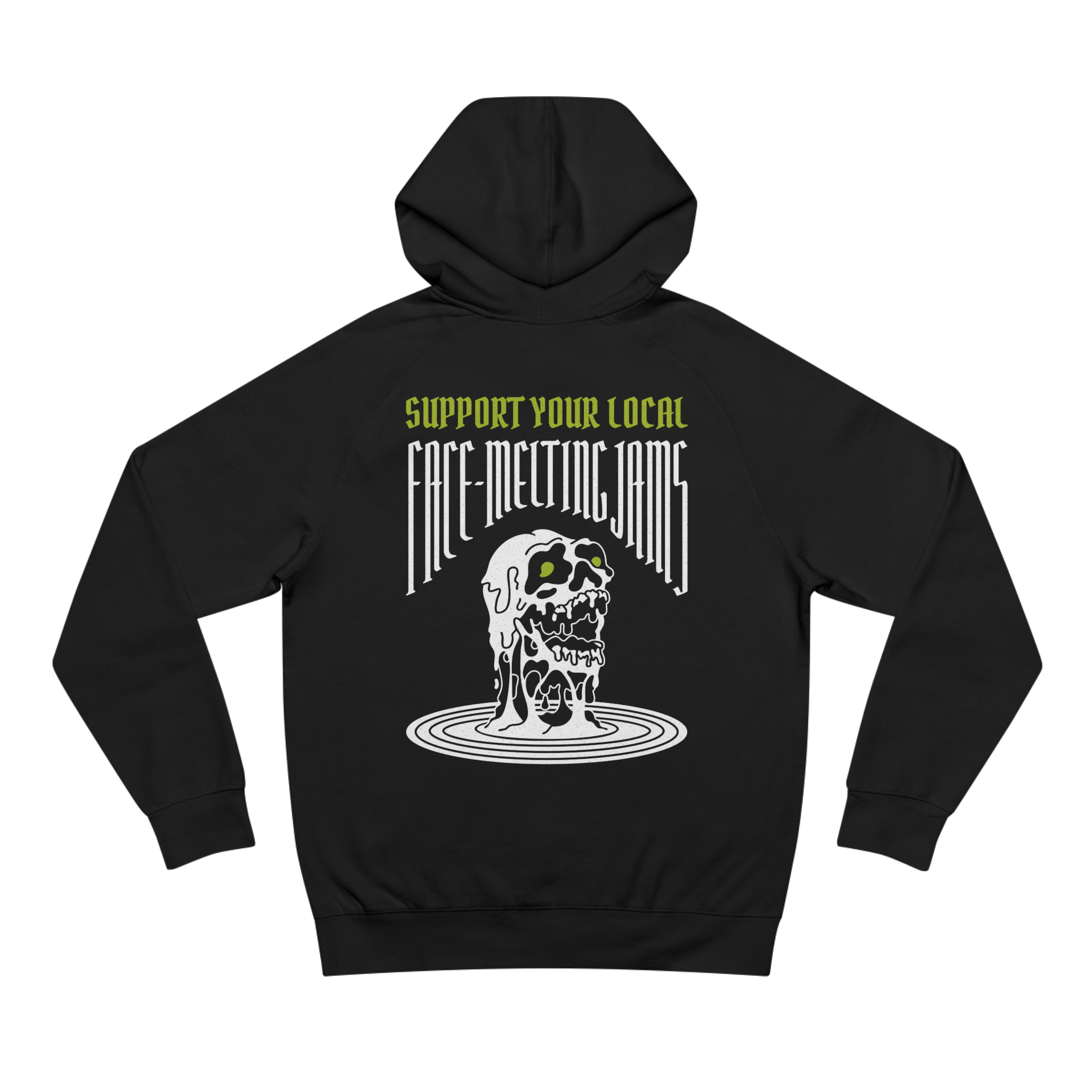 Black Face-Melting Jams Raglan Hoodie for wholesale on Faire1