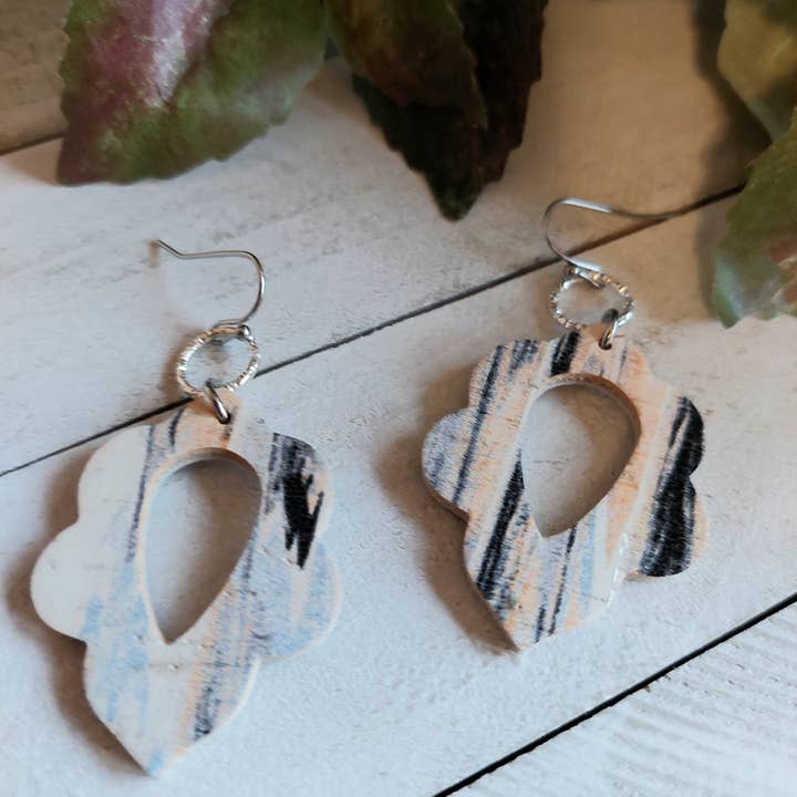 Scallop teardrop leather earrings for wholesale by TenderEssentials ~ handmade jewelry