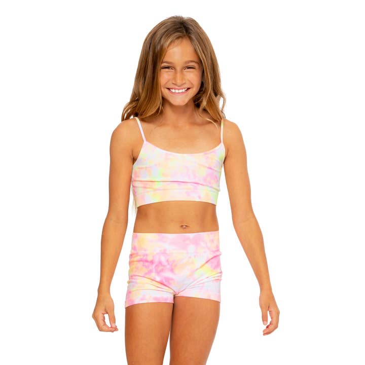 Styles de teinture aquarelle pour filles (7-14 ans) - Rose orange et jaune pour la vente par Malibu Sugar