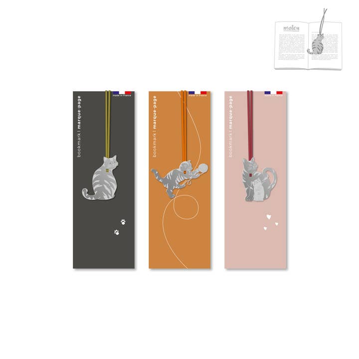 Set of 9 metal bookmarks - cats for wholesale by tout simplement