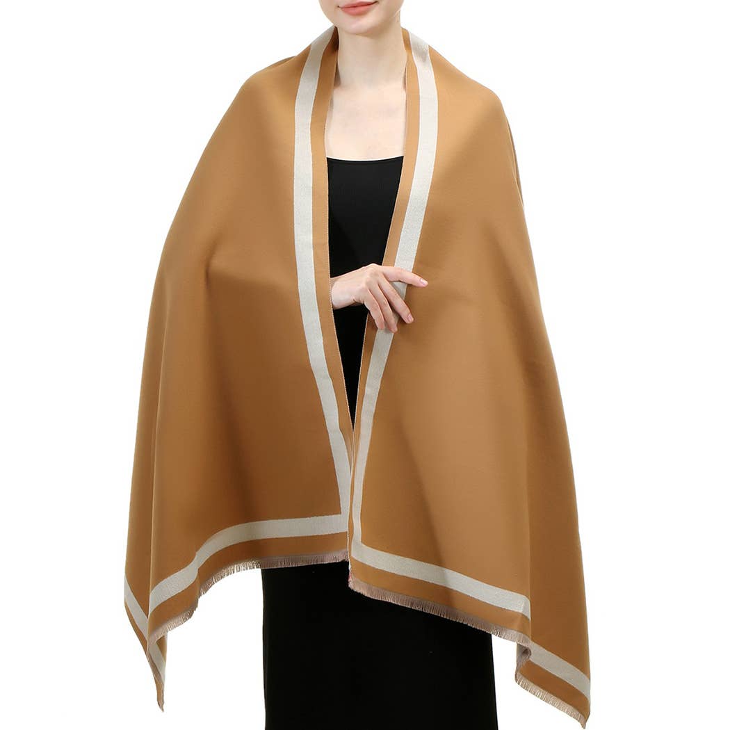 Fashion City - Wholesale Wrap - Women's - Reversible Oversized Border Cashmere Feel Shawl34