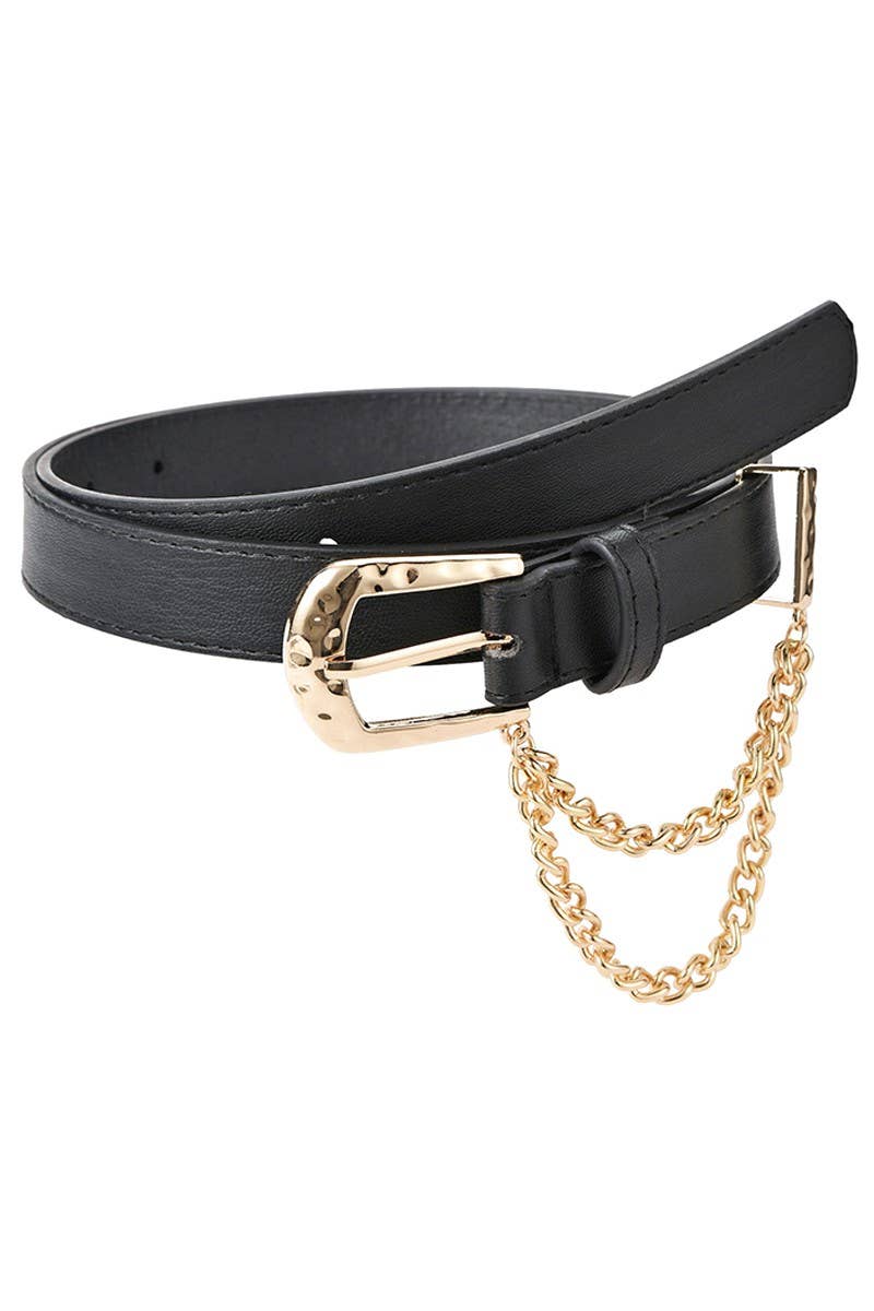 Lily Clothing - Wholesale Belt - Women's - CUBAN CHAIN DETAIL SOLID REGULAR LEATHER BELT_CWABE0310