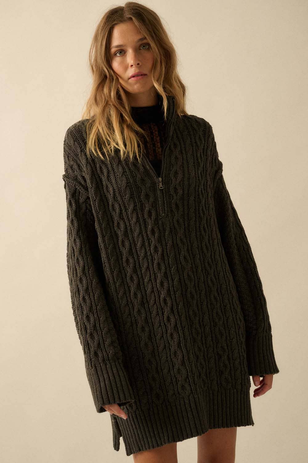 Promesa USA - Wholesale Dress - Women's - Cable-Knit Long Sleeve Mini Sweater Dress2