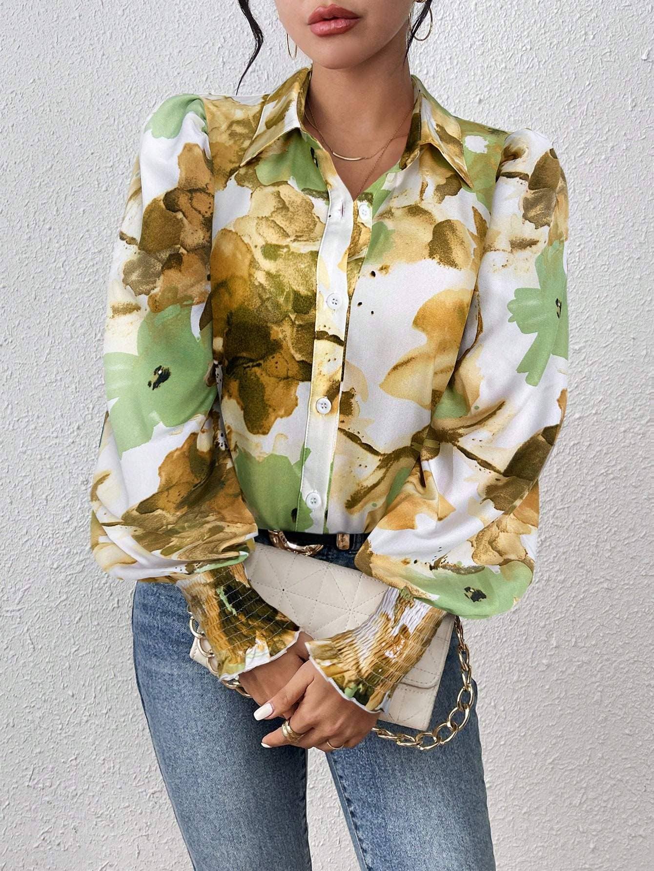 Fashion Combination - Wholesale Button Down Shirt - Women's - priv floral print lantern sleeve shirt20