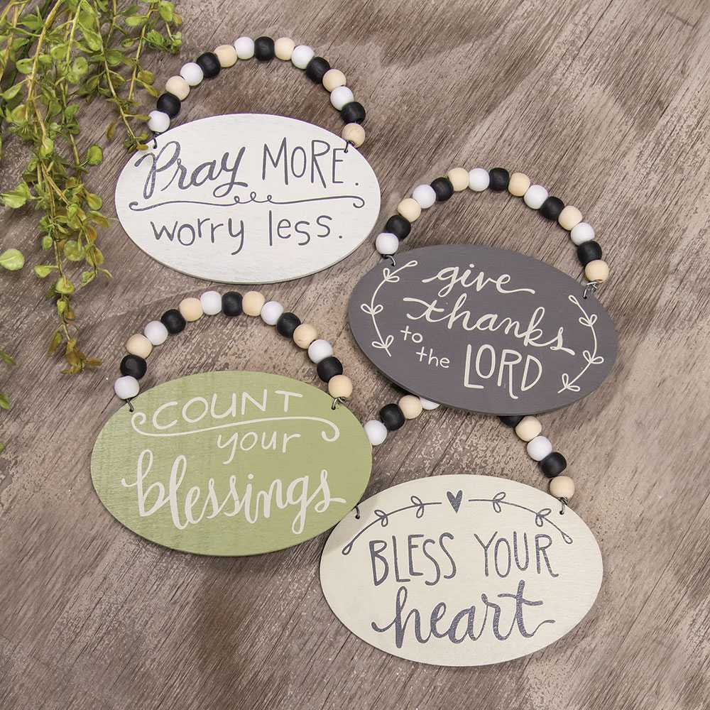 The Hearthside Collection - Vente Lots de décorations - Lot de 4 décorations perlées Count Your Blessings1